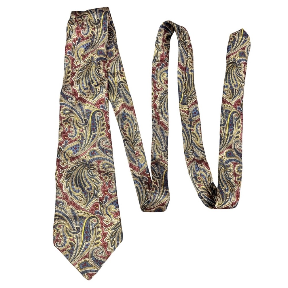 Maison Blanche Italy Paisley Silk Necktie Burgundy Gold Blue Classic Extra Long